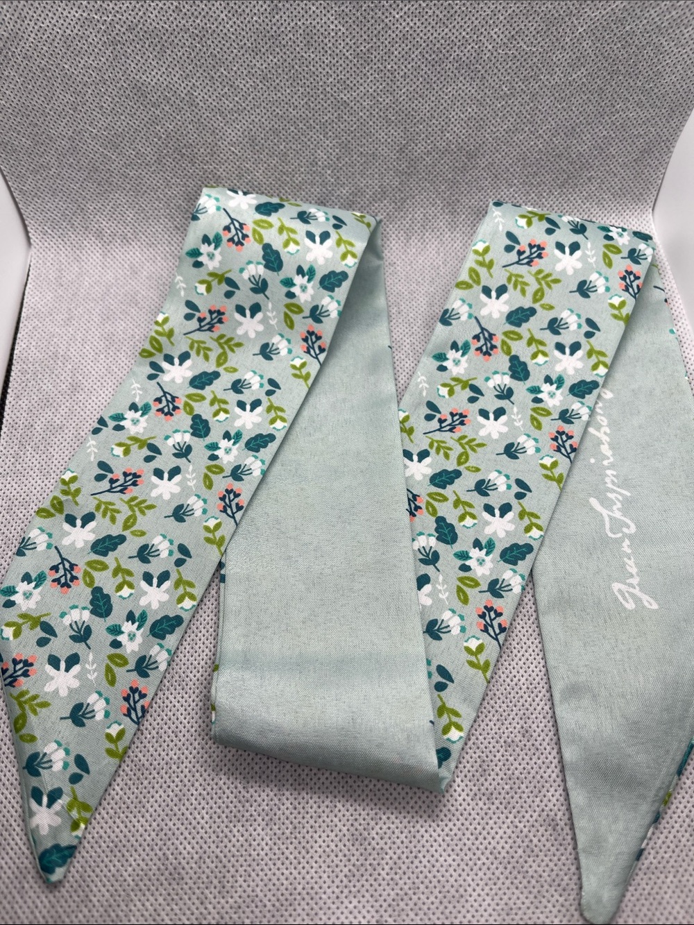 Floral Mint Skinny Scarf / Hair Tie